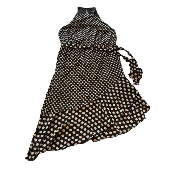 Express Dresses & Skirts - Express Black & White Polka Dot Cocktail Dress with Asymmetrical Ruffled Hemline